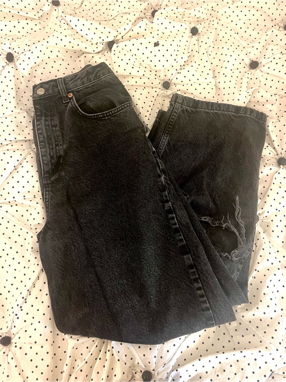 Black Baggy Distressed Jeans TopShop Women’s 28